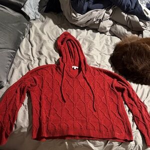 True Craft Red V-Neck Sweater with Hood